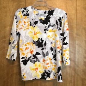Black & yellow floral print cotton top